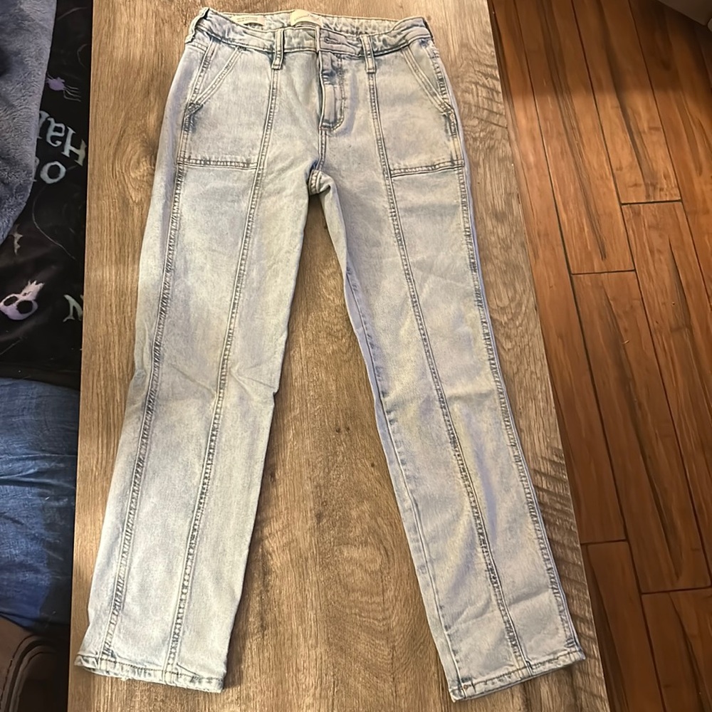 Light wash high rise slim straight jeans